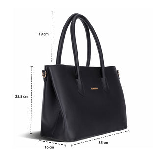 Carrera Novelya — Full-Grain Leather Top Handle Bag, Pebble Black