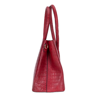 Carrera Novelya — Full-Grain Leather Top Handle Bag, Croco Red