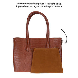 Carrera Novelya — Full-Grain Leather Top Handle Bag, Croco Tan