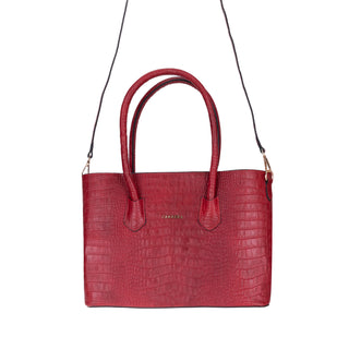 Carrera Novelya — Full-Grain Leather Top Handle Bag, Croco Red