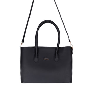 Carrera Novelya — Full-Grain Leather Top Handle Bag, Pebble Black