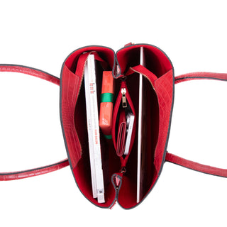 Carrera Novelya — Full-Grain Leather Top Handle Bag, Croco Red