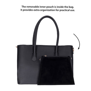 Carrera Novelya — Full-Grain Leather Top Handle Bag, Pebble Black