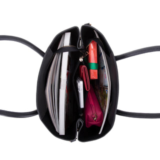 Carrera Novelya — Full-Grain Leather Top Handle Bag, Pebble Black