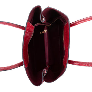 Carrera Novelya — Full-Grain Leather Top Handle Bag, Croco Red