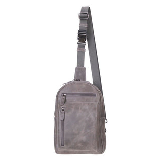 Blake Full‑Grain Leather Crossbody Bag, Gray