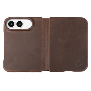 Classic Leather Folio Wallet Case for iPhone Duo, Distressed Coffee