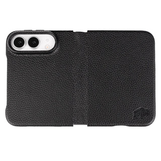Classic Leather Folio Wallet Case for iPhone Duo, Pebble Black