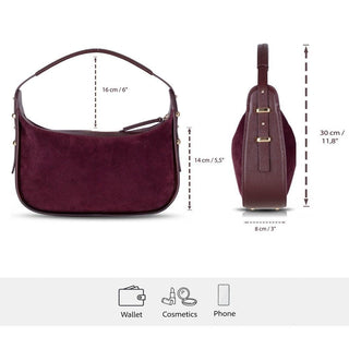 Dolcezza Suede Leather Women's Bag, Burgundy