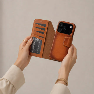 iPhone 17 Pro Leather Wallet Case - Burkley Classic 2-in-1 Detachable Folio, Rustic Tan