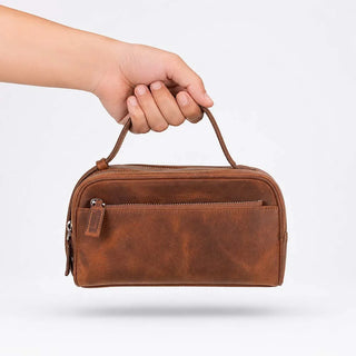 Trevor Leather Dopp Kit, Saddle Brown