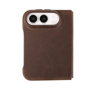 Classic Leather Folio Wallet Case for iPhone Duo, Distressed Coffee