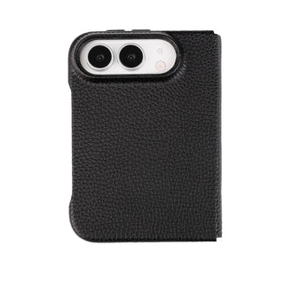 Classic Leather Folio Wallet Case for iPhone Duo, Pebble Black