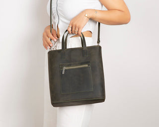 Valley Leather Tote Bag, Cypress