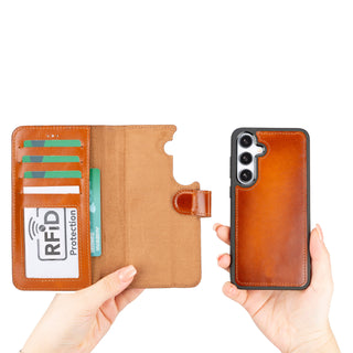 Carter Detachable Leather Wallet Case Galaxy S24, Rustic Tan