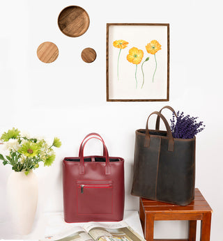 Valley Leather Tote Bag, Bordeaux