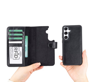 Carter Detachable Leather Wallet Case Galaxy S24, Rustic Black