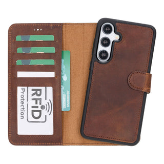 Carter Detachable Leather Wallet Case Galaxy S24, Saddle Brown