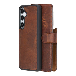 Carter Detachable Leather Wallet Case Galaxy S24, Saddle Brown