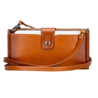 Lozan Full‑Grain Leather Crossbody Wallet – Rustic Tan