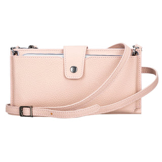 Lozan Full‑Grain Leather Crossbody Wallet – Pink