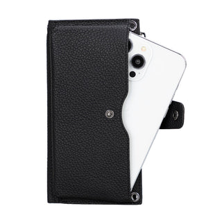 Lozan Full‑Grain Leather Crossbody Wallet – Pebble Black