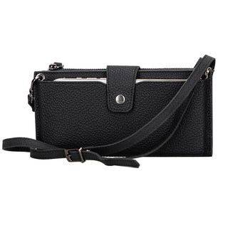 Lozan Full‑Grain Leather Crossbody Wallet – Pebble Black