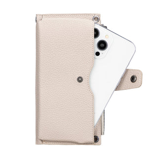 Lozan Full‑Grain Leather Crossbody Wallet – Beige