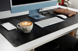Natural Leather Desk Mat (48cm x 91 cm), Rustic Black