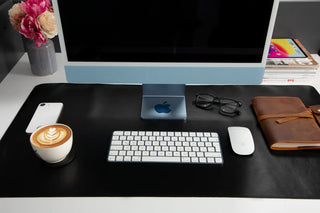 Natural Leather Desk Mat (48cm x 91 cm), Rustic Black