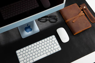 Natural Leather Desk Mat (48cm x 91 cm), Rustic Black