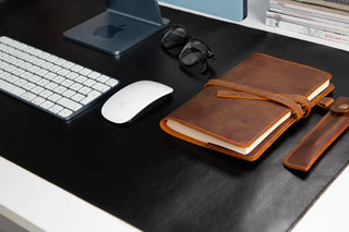 Natural Leather Desk Mat (48cm x 91 cm), Rustic Black