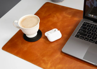 Natural Leather Desk Mat (48cm x 91 cm), Golden Tan