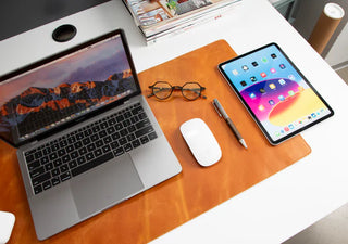Natural Leather Desk Mat (48cm x 91 cm), Golden Tan