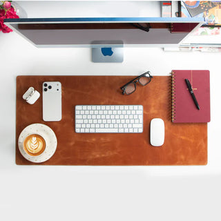Natural Leather Desk Mat (37cm x 80 cm), Golden Tan