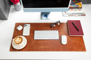 Natural Leather Desk Mat (37cm x 80 cm), Golden Tan