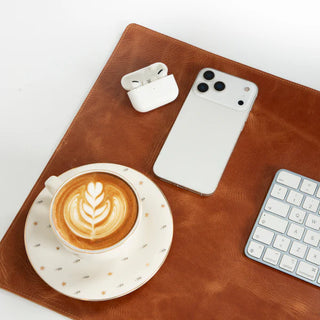 Natural Leather Desk Mat (37cm x 80 cm), Golden Tan