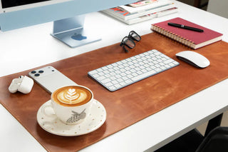 Natural Leather Desk Mat (37cm x 80 cm), Golden Tan