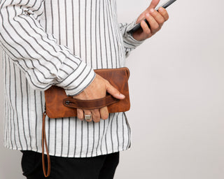 Prestige Leather Clutch Bag, Saddle Brown