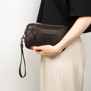 Noma Full‑Grain Leather Clutch Bag, Pebble Brown