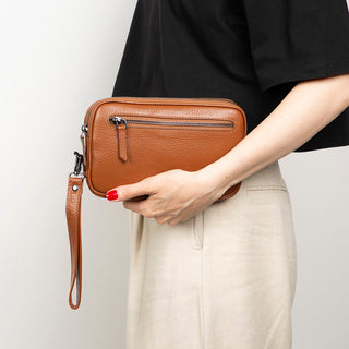 Noma Full‑Grain Leather Clutch Bag, Pebble Tan