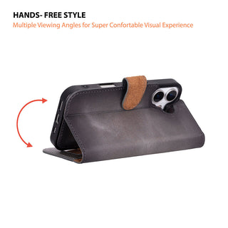 Carter Detachable Leather Wallet Case – iPhone 17, Gray