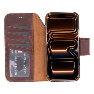 iPhone 17 Pro Max Leather Wallet Case - Burkley Classic 2-in-1 Detachable Folio, Saddle Brown