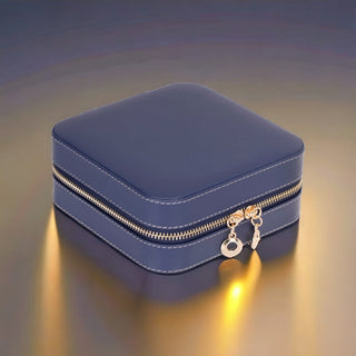 Amanda Full‑Grain Leather Jewelry Box, Blue