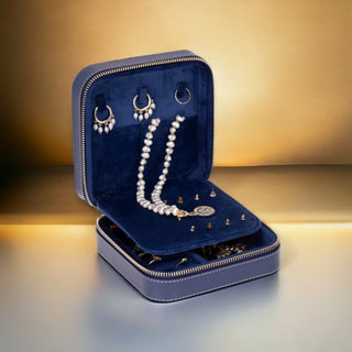 Amanda Full‑Grain Leather Jewelry Box, Blue