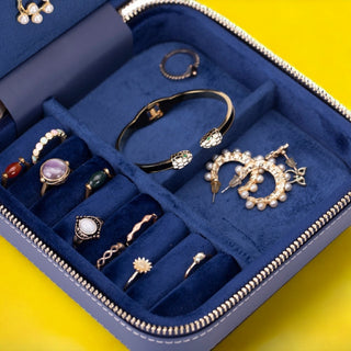 Amanda Full‑Grain Leather Jewelry Box, Blue
