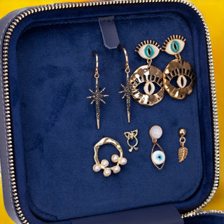 Amanda Full‑Grain Leather Jewelry Box, Blue