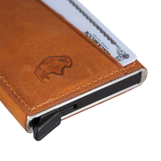 Bond Slim RFID Cardholder – Full‑Grain Leather, Golden Brown