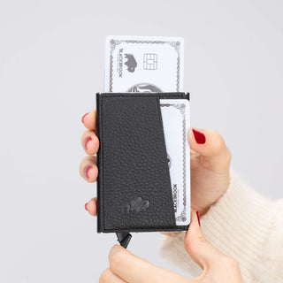 Bond Slim RFID Cardholder – Full‑Grain Leather, Pebble Black