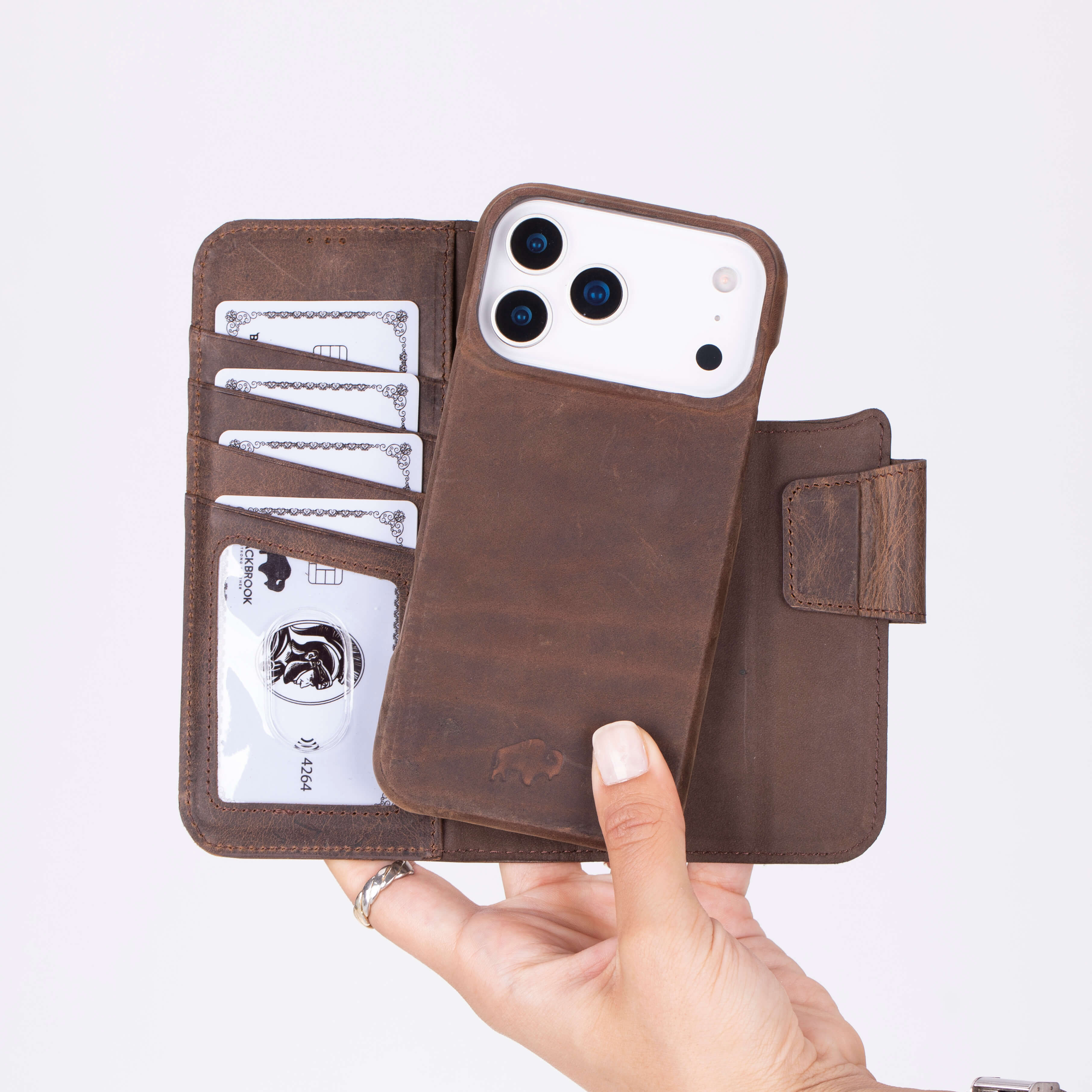 Burkley Leather Wallet Case for iPhone 17 Pro – Distressed Coffee